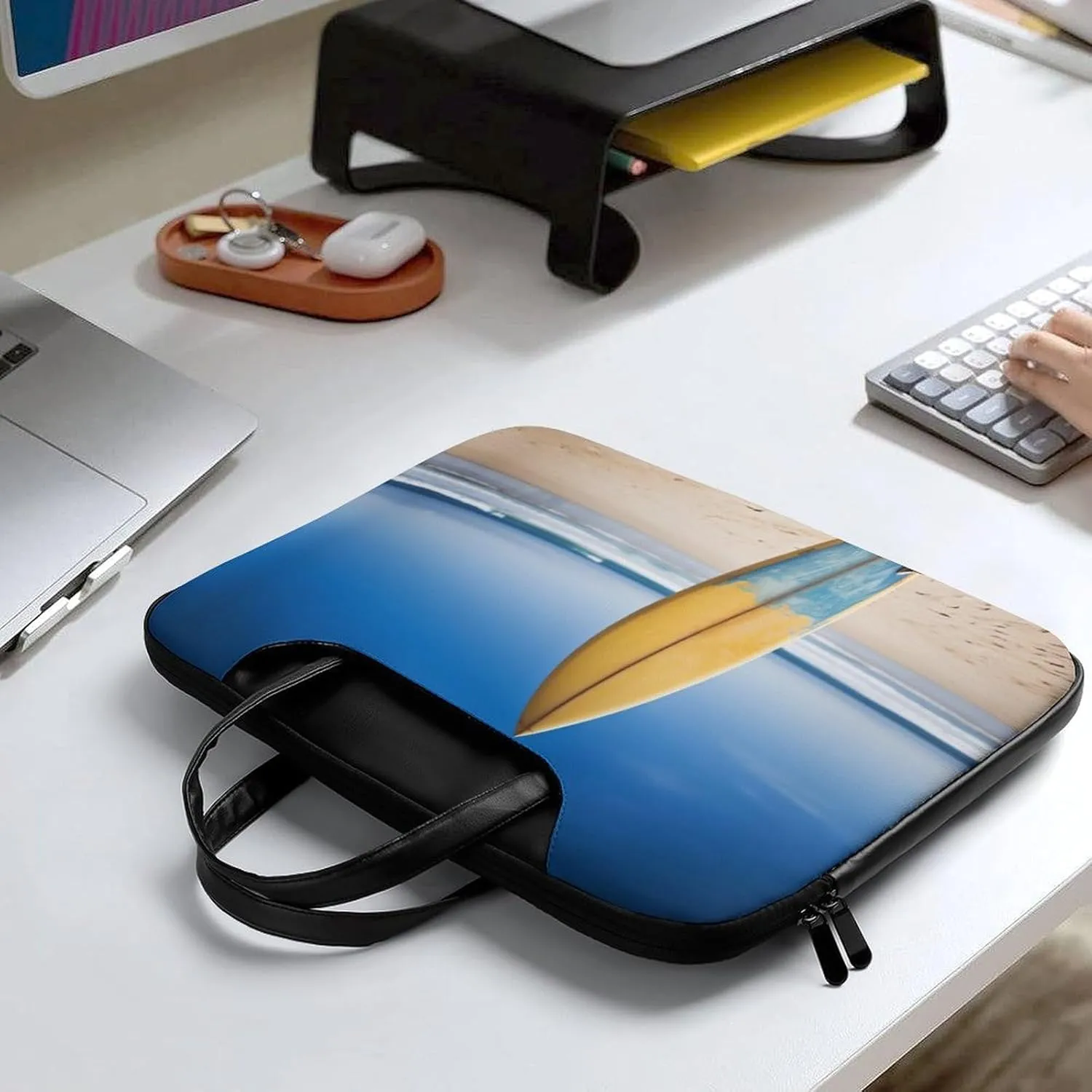 Beach Surfboard Laptop Bag for Women Handheld Leather Computer Bag Laptop Messenger Bag Briefcase