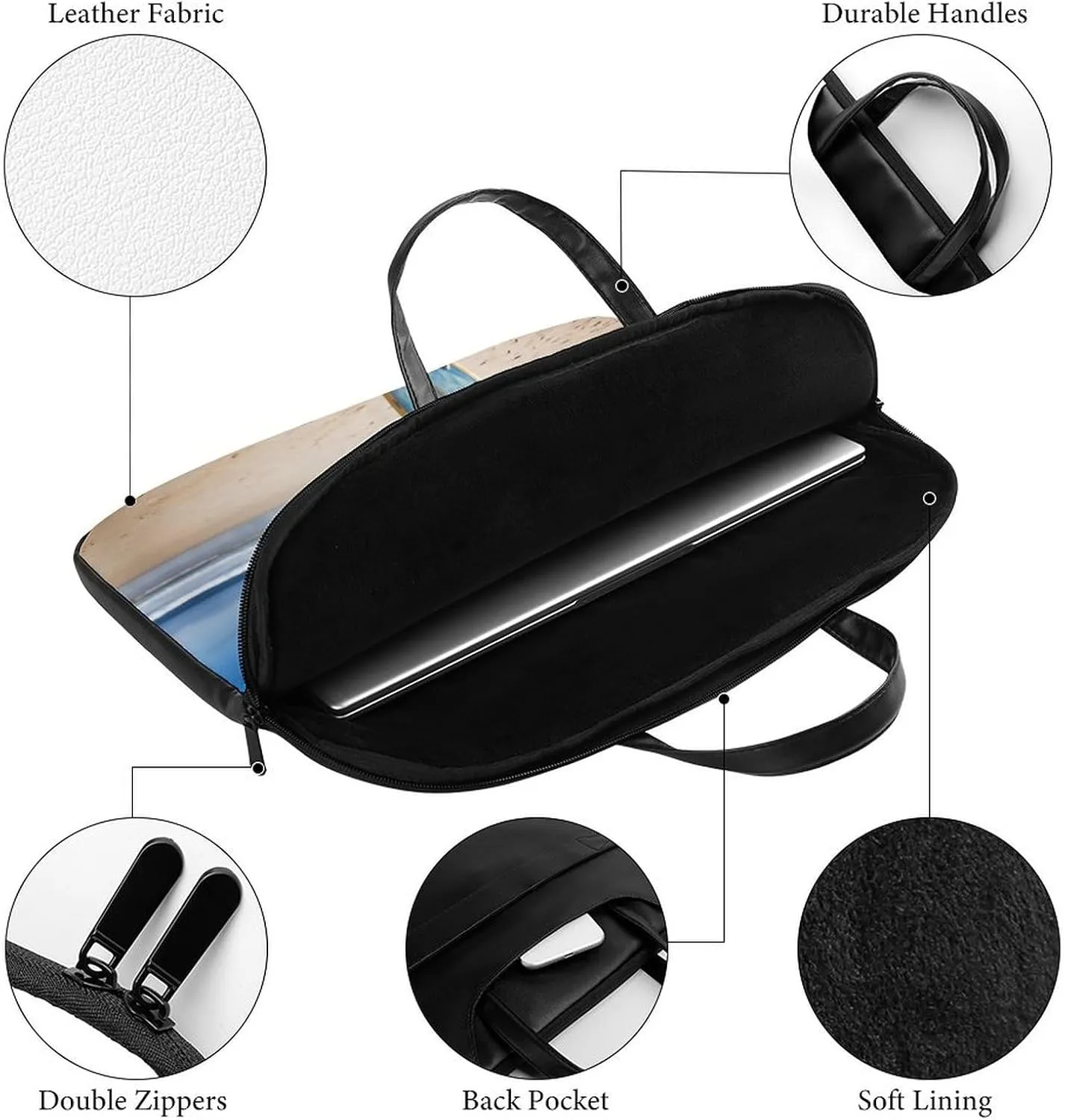 Beach Surfboard Laptop Bag for Women Handheld Leather Computer Bag Laptop Messenger Bag Briefcase
