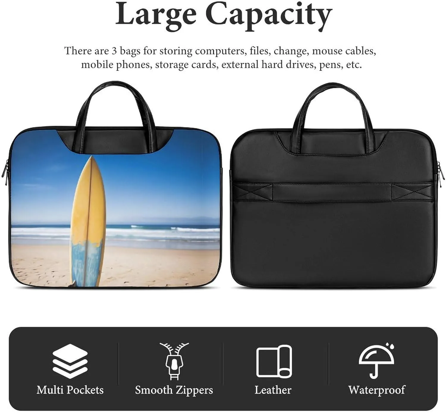 Beach Surfboard Laptop Bag for Women Handheld Leather Computer Bag Laptop Messenger Bag Briefcase