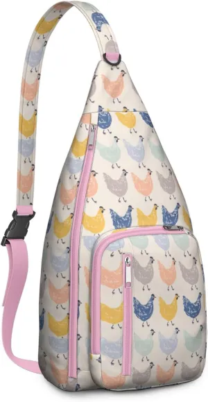 Beautiful Cream Colorful Chicken Crossbody Bag Daypack for Women Men Lightweight Waterproof Sling Bag Backpack Hiking Cycling