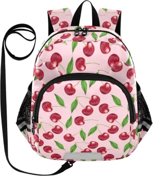 Beautiful Preschool Backpack Sweet Cherries Daycare Bookbag School Backpack with Traction Rope for Kids 3-6