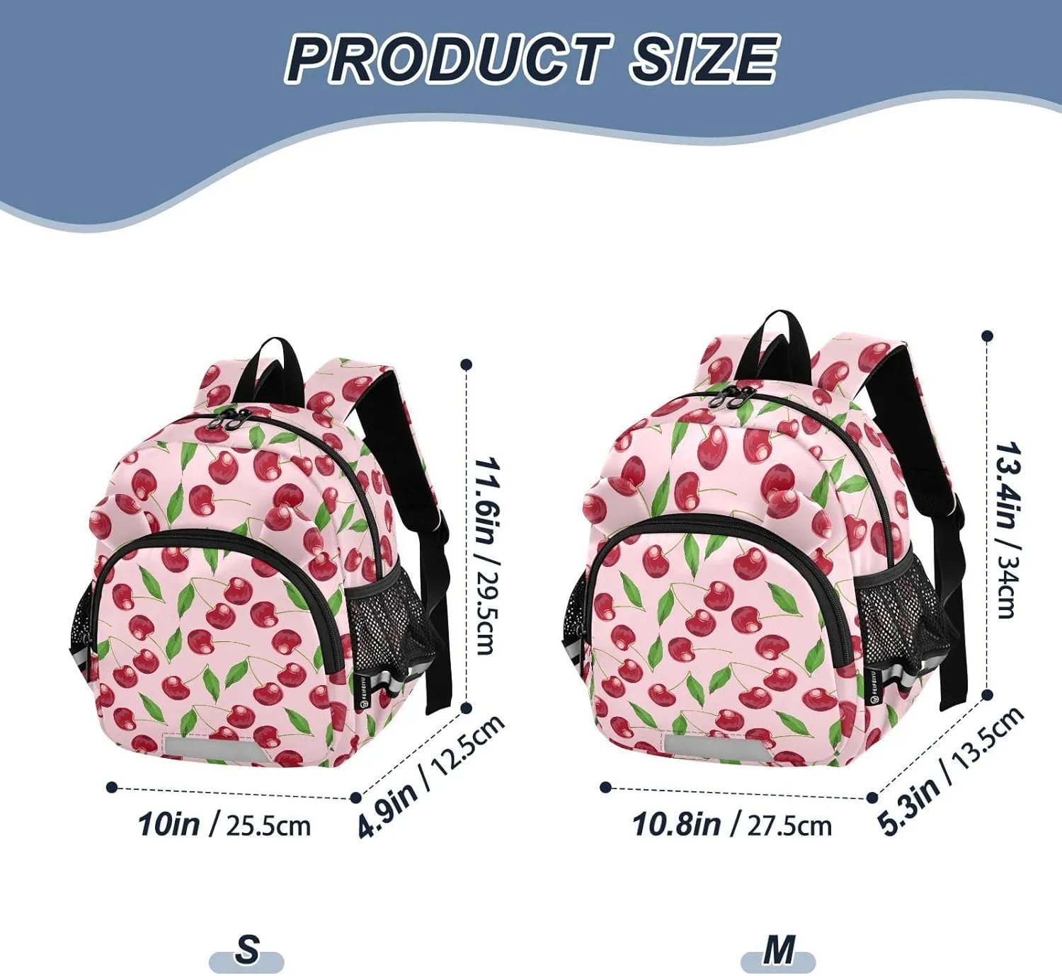 Beautiful Preschool Backpack Sweet Cherries Daycare Bookbag School Backpack with Traction Rope for Kids 3-6