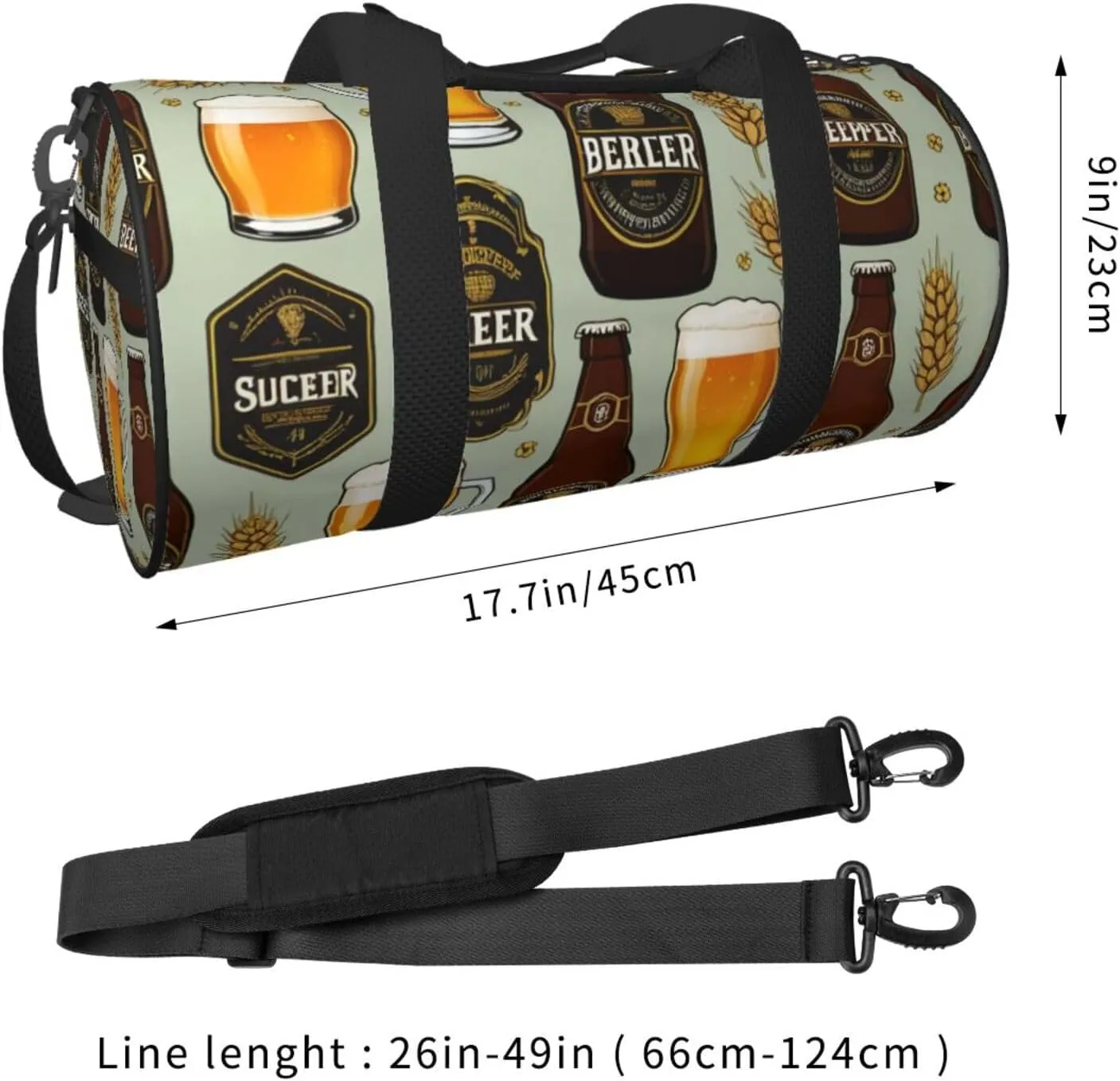Beer Printed Travel Bag,Round Personal Item Storage bag,Foldie Duffel Bag for Traveling Vacation,Fitness,Sports