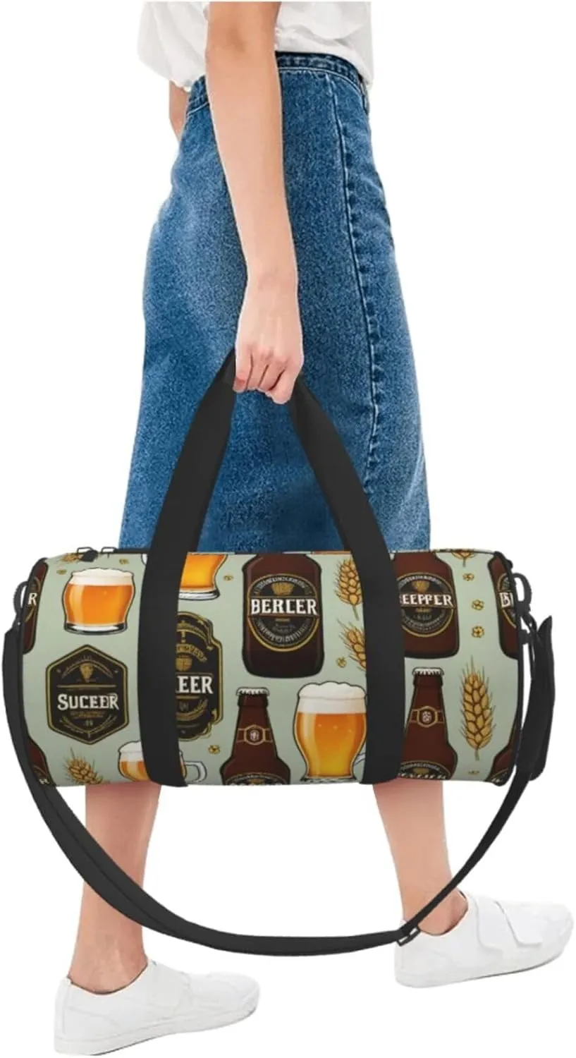 Beer Printed Travel Bag,Round Personal Item Storage bag,Foldie Duffel Bag for Traveling Vacation,Fitness,Sports