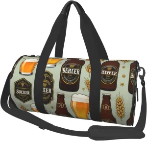 Beer Printed Travel Bag,Round Personal Item Storage bag,Foldie Duffel Bag for Traveling Vacation,Fitness,Sports