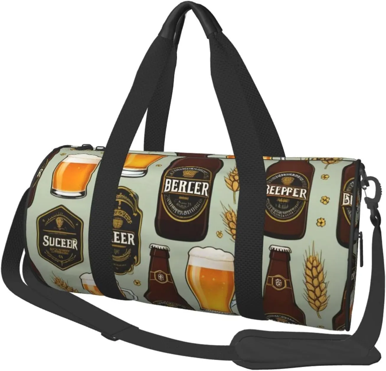 Beer Printed Travel Bag,Round Personal Item Storage bag,Foldie Duffel Bag for Traveling Vacation,Fitness,Sports