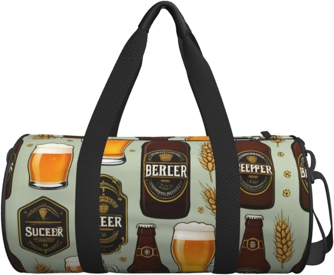 Beer Printed Travel Bag,Round Personal Item Storage bag,Foldie Duffel Bag for Traveling Vacation,Fitness,Sports
