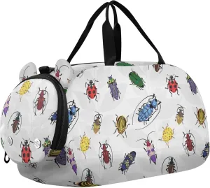 Beetles Insect Cartoon Bug Sports Duffle Bag for Girls Boys, Gym Bag with Shoe Compartment, Kids Travel Overnight Weekender Shoulder Bag