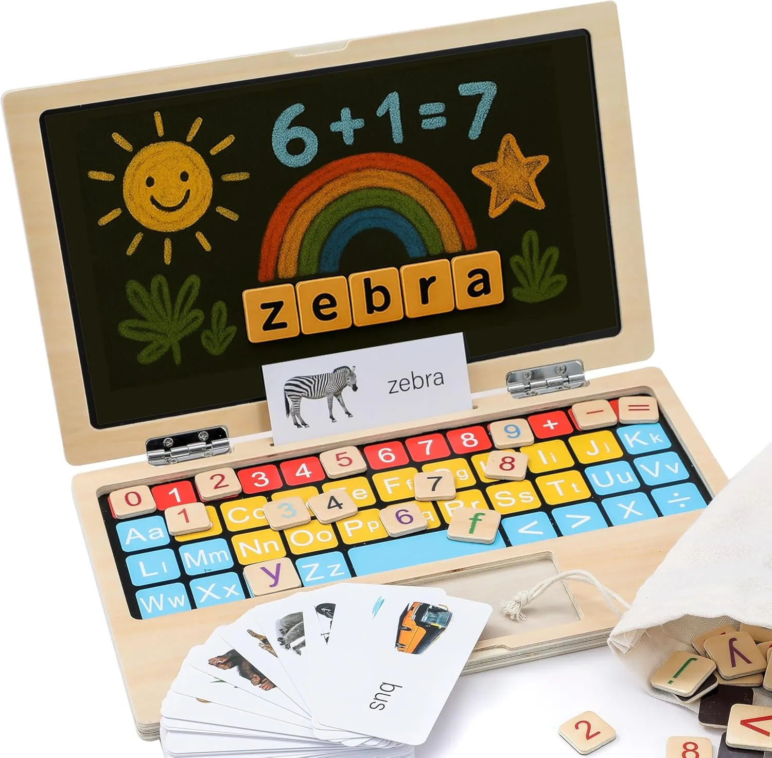 BEKILOLE Montessori Toys 11.8" Laptop Preschool Learning Activities 3 Year Old Boy Gift, Pretend Play Toddlers Birthday Gift,Learning and Educational Toys for 3 4 5 6 7 8 Year Old Kids