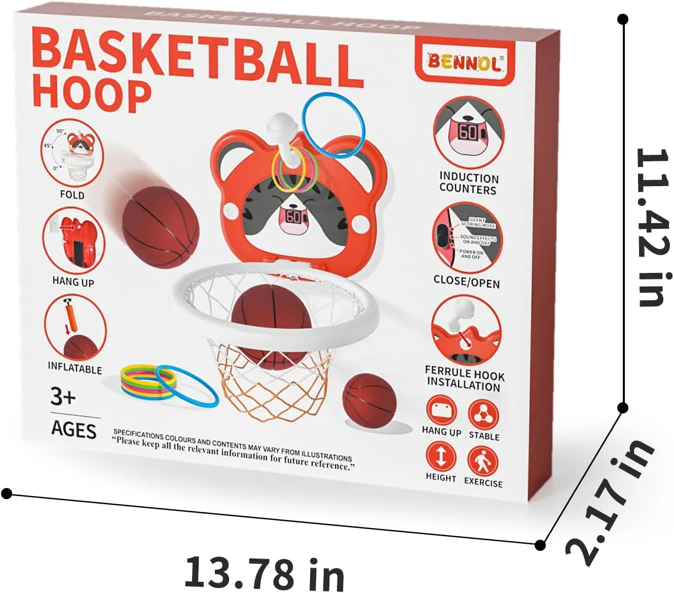 Bennol Toddlers Indoor Basketball Hoop for Ages 3-5, Mini Toys for Boys & Kids