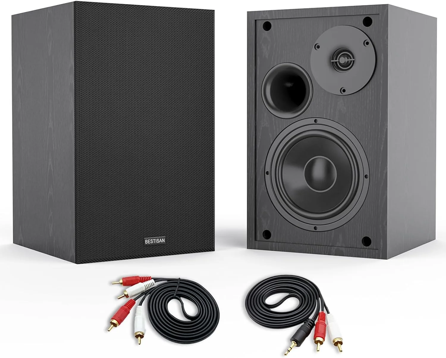 BESTISAN Bookshelf Speakers, 4 Inch Powered Bookshelf Speakers with Deep Bass, Bluetooth 5.0 Studio Monitor Speakers, 2.0 Neared Field Audio Speakers with 2 RCA Line Input, Set of 2 Black-New Model