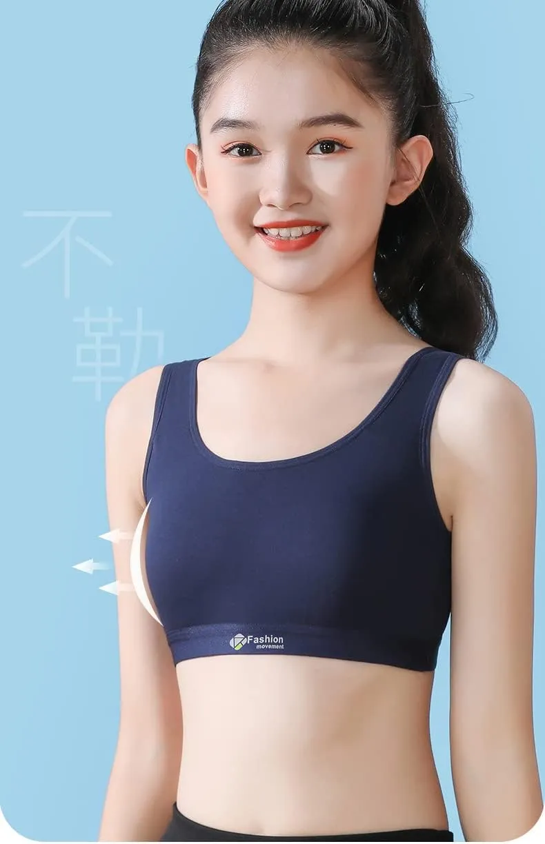 Big Girls' Sports Bra with Breathable Pads Teens Cotton Training Bras