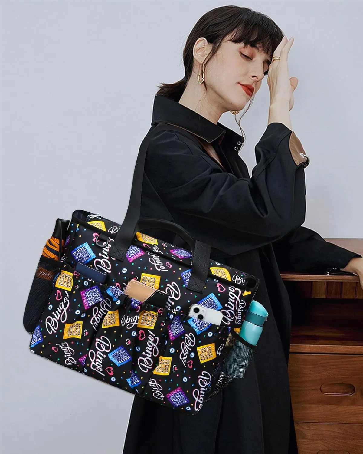 Bingo Tote Bag with Pockets for Daubers and Accessories