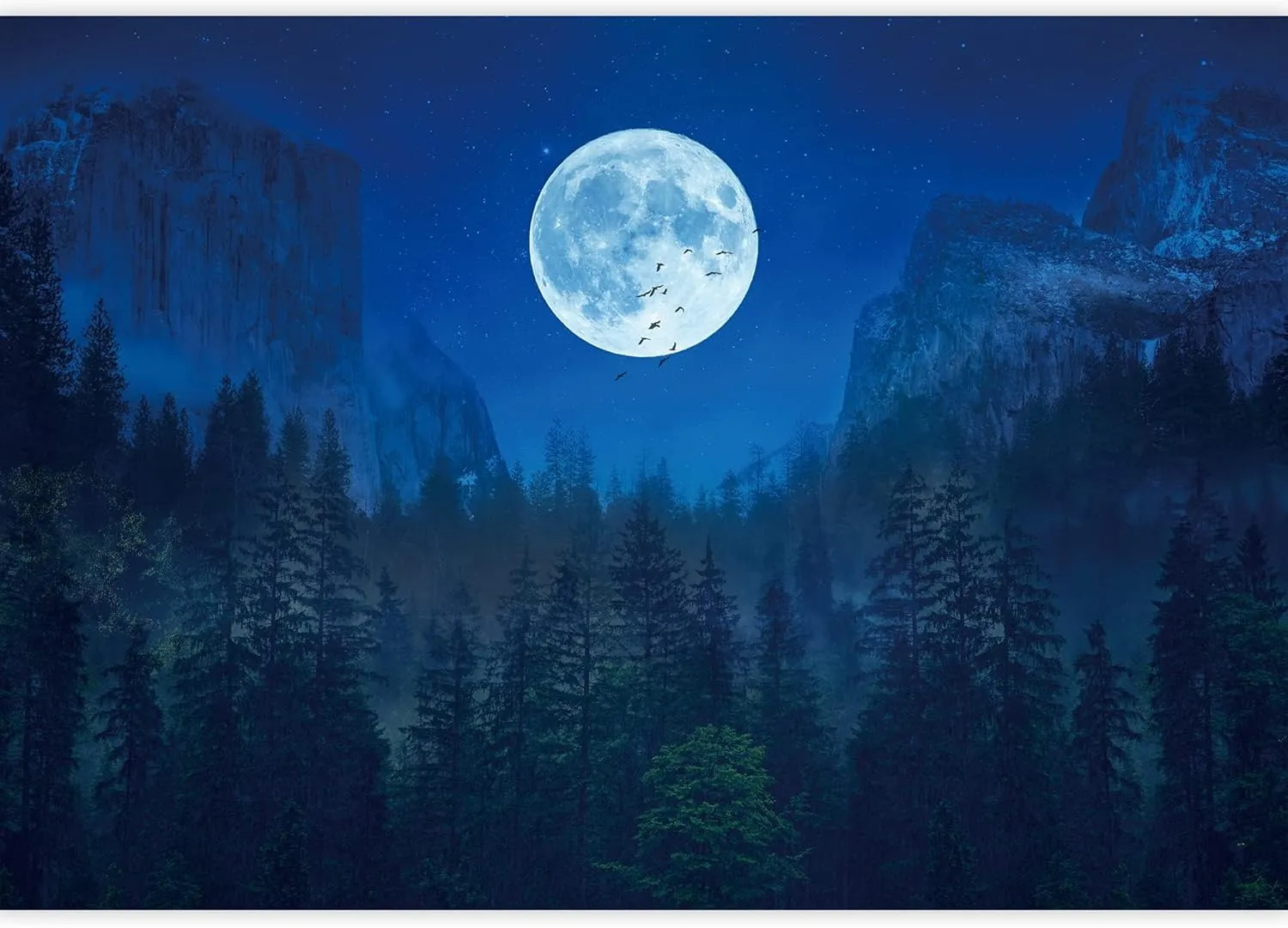 Birds Moon Custom Mural, Alpine Forest Peel and Stick Wallpaper Natural Scenery 3D Poster Photo Wallpaper Bedroom Living Room Background Wall Mural,158"Wx110"H