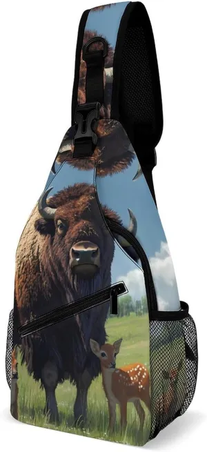Bison And Deers Crossbody Sling Bag Novelty Chest Bags Shoulder Backpack For Travel Hiking