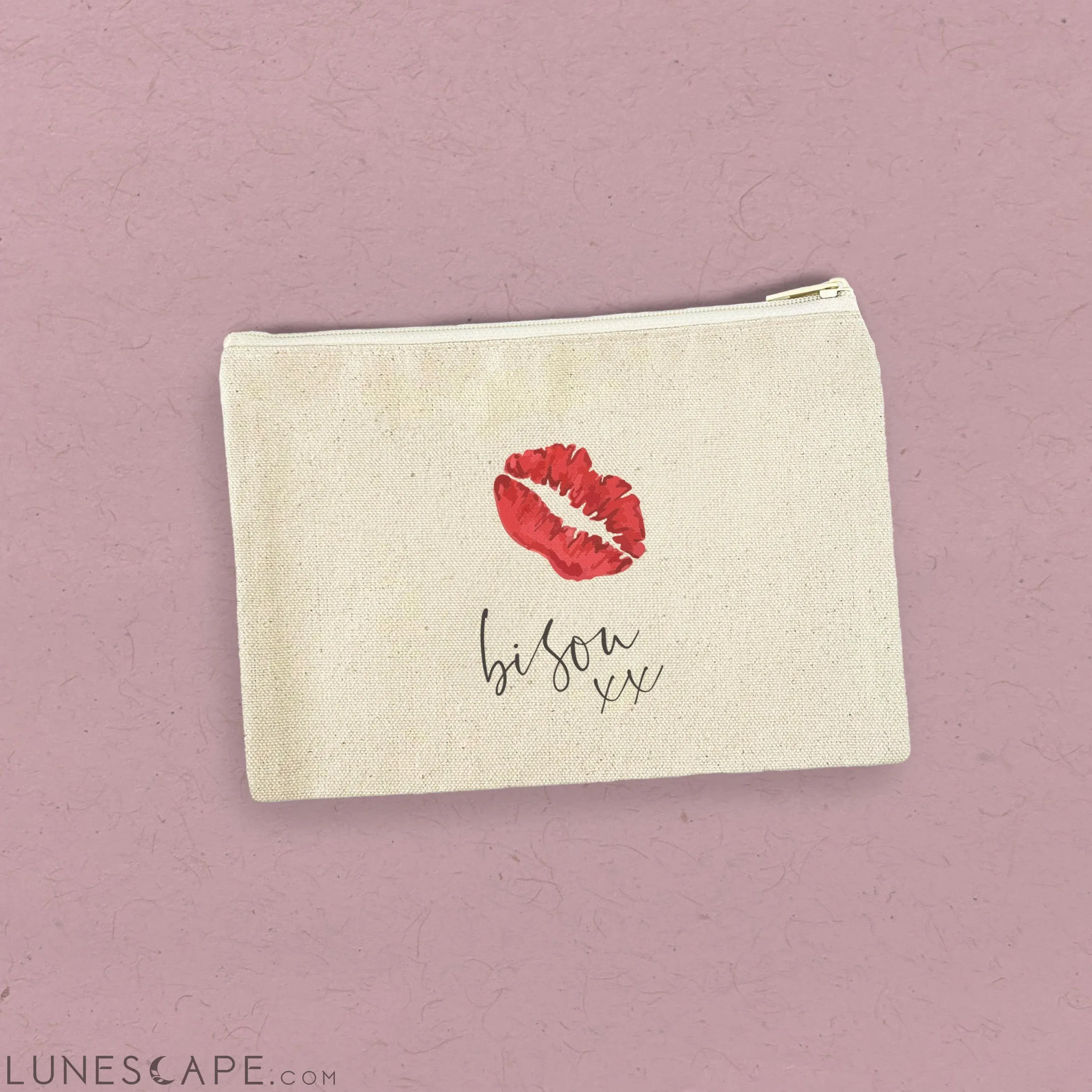 Bisou xx - Valentine's Day Canvas Zipper Pouch