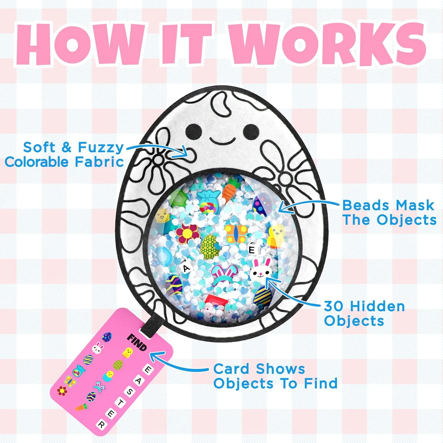BIZYBOO Easter Egg Decorator – an Easter Egg Hunt in The Palm of Your Hand - Hidden Object Scavenger Hunt Search Sensory Matching Game for Kids 2 and Up | Includes 6 Non-Toxic Markers, 2 Bizyboos