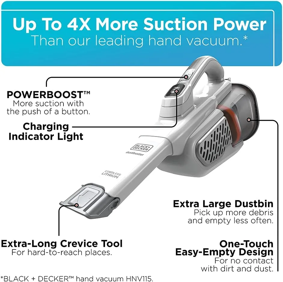 BLACK DECKER Dustbuster Handheld Vacuum, Cordless, AdvancedClean , White (HHVK320J10)