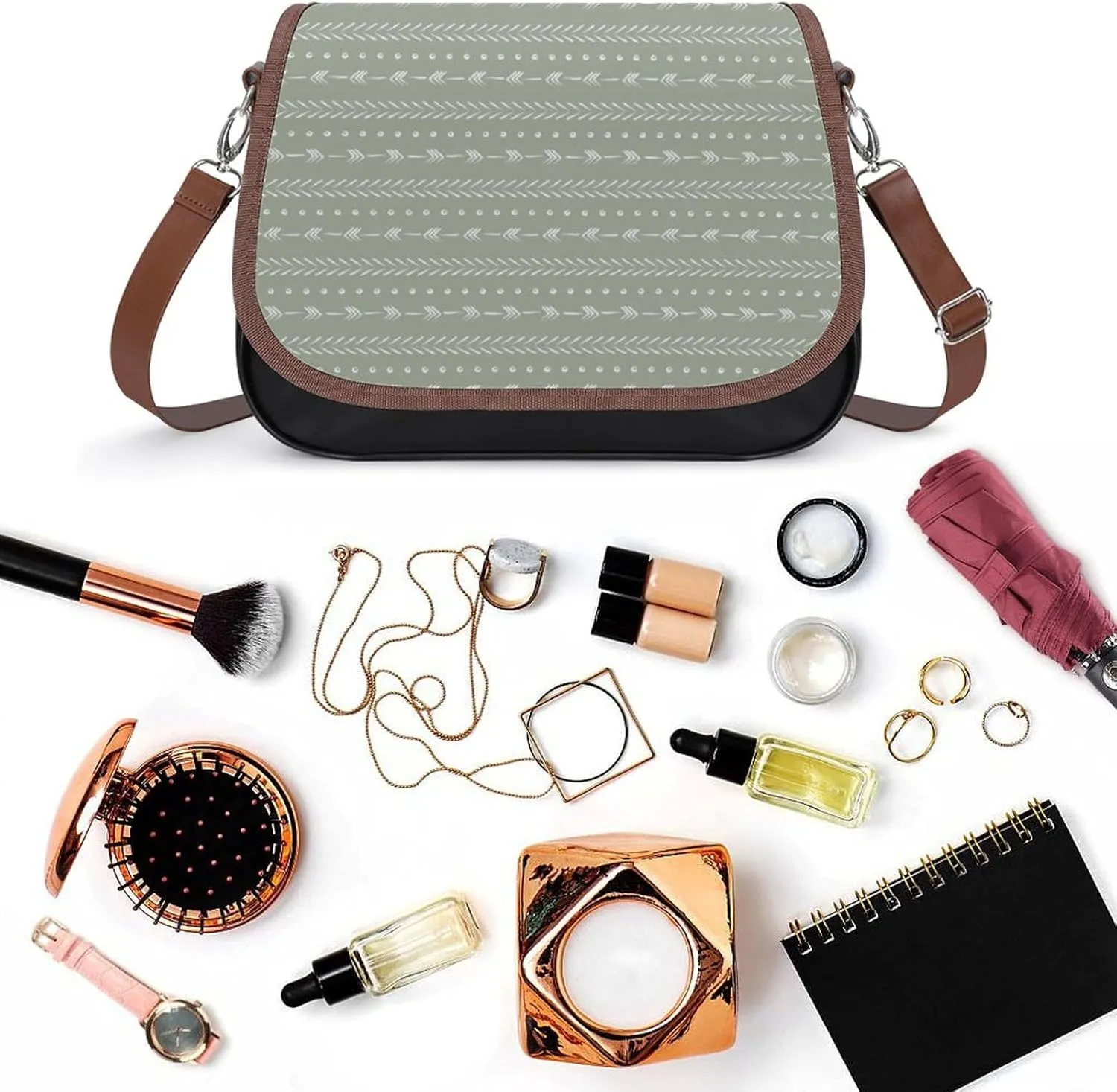 Black Watch Tartan Leather Decorative Crossbody Strap Backpack, Large Capacity Shoulder Bag
