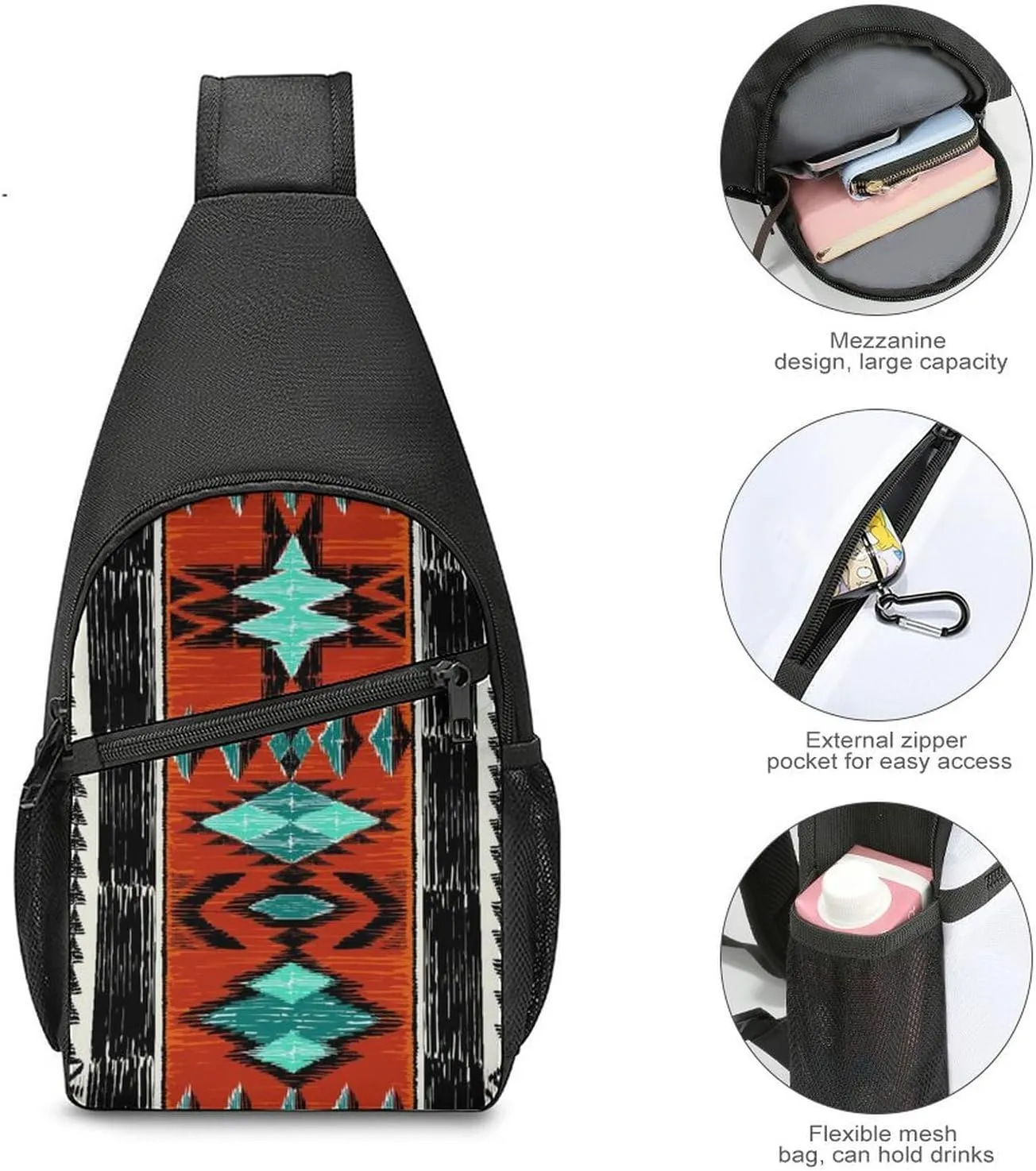 Black White Milk Cow Spots Print Pattern Large Capacity Portable Chest Bag, Single Shoulder Chest Bag