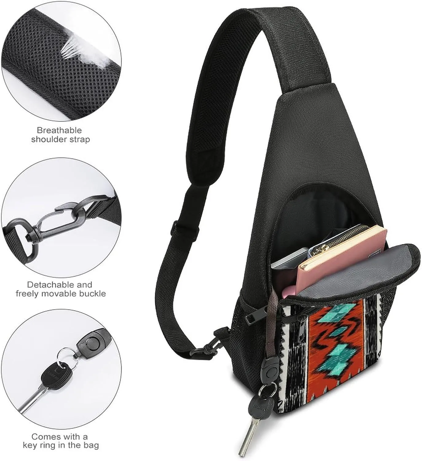 Black White Milk Cow Spots Print Pattern Large Capacity Portable Chest Bag, Single Shoulder Chest Bag