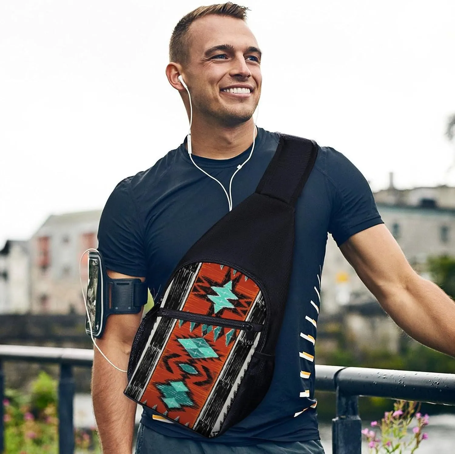 Black White Milk Cow Spots Print Pattern Large Capacity Portable Chest Bag, Single Shoulder Chest Bag