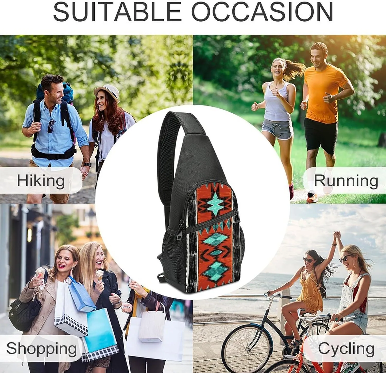 Black White Milk Cow Spots Print Pattern Large Capacity Portable Chest Bag, Single Shoulder Chest Bag