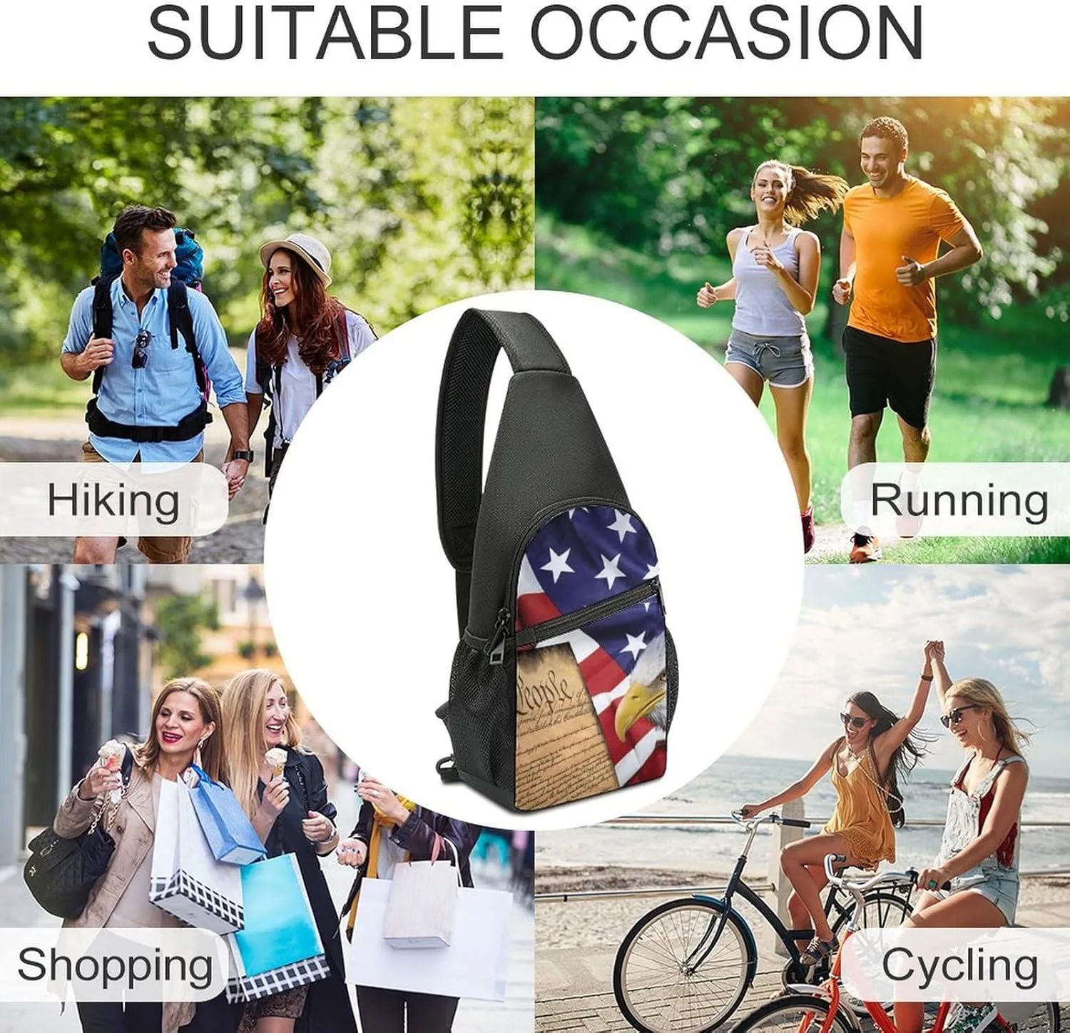 Black White Milk Cow Spots Print Pattern Large Capacity Portable Chest Bag, Single Shoulder Chest Bag