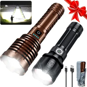 Black&Brown Flashlights High Lumens Rechargeable,Super Bright LED Flashlight with 10 Light Modes, Zoomable, IP67 Waterproof, Powerful Tactical Flashlight for Home Emergencies