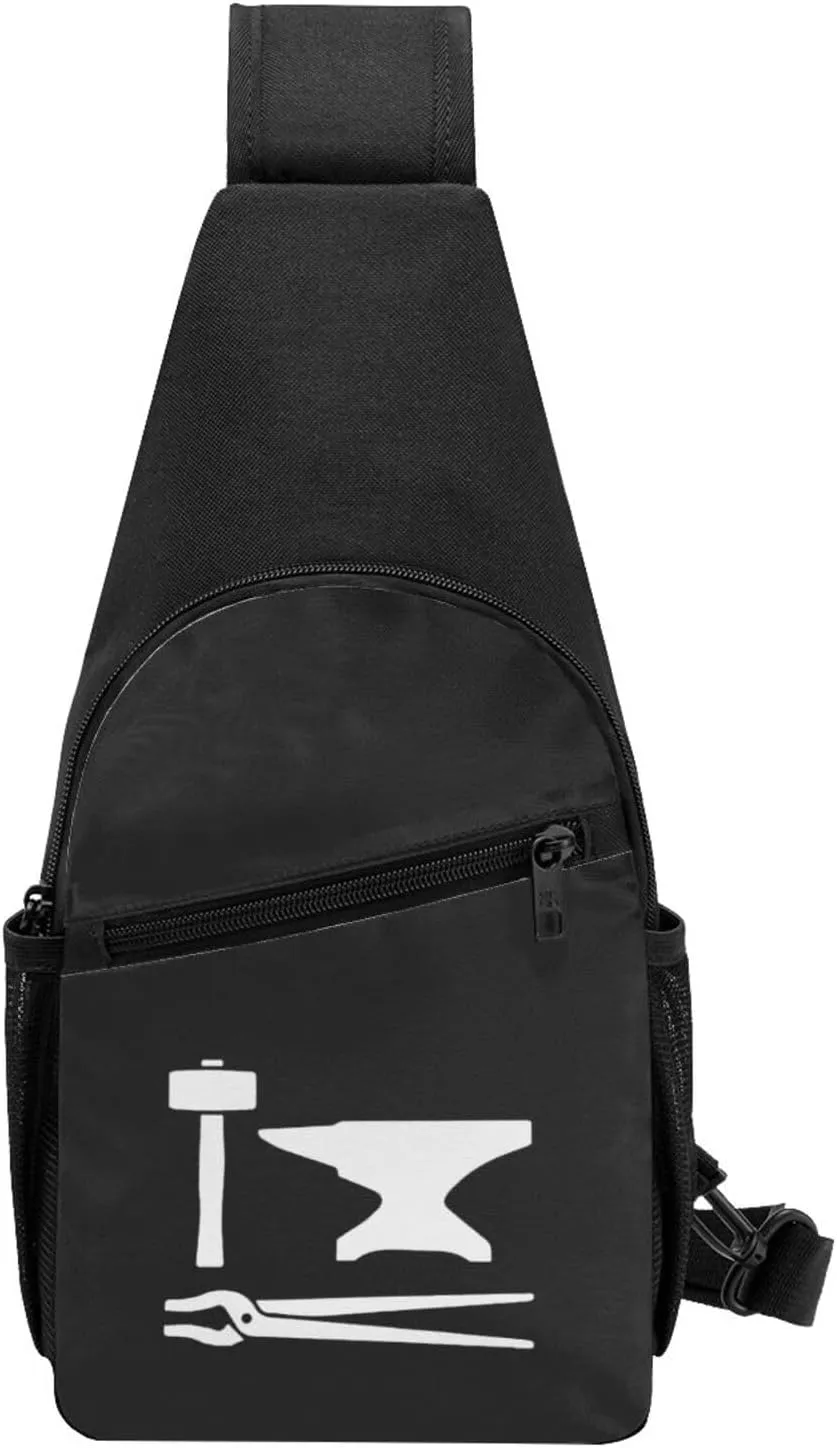 Blacksmith Hammer Unisex Chest Bag Lightweight Crossbody Shoulder Bag Travel Pocket Black