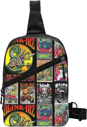 Blink Classic Rock 182 Crossbody Handbag Chest Bag Sling Bag Adjustable Shoulder Bag Hiking Daypack Casual Outdoor Rucksack Foldable Multipurpose Bag for Work, Black