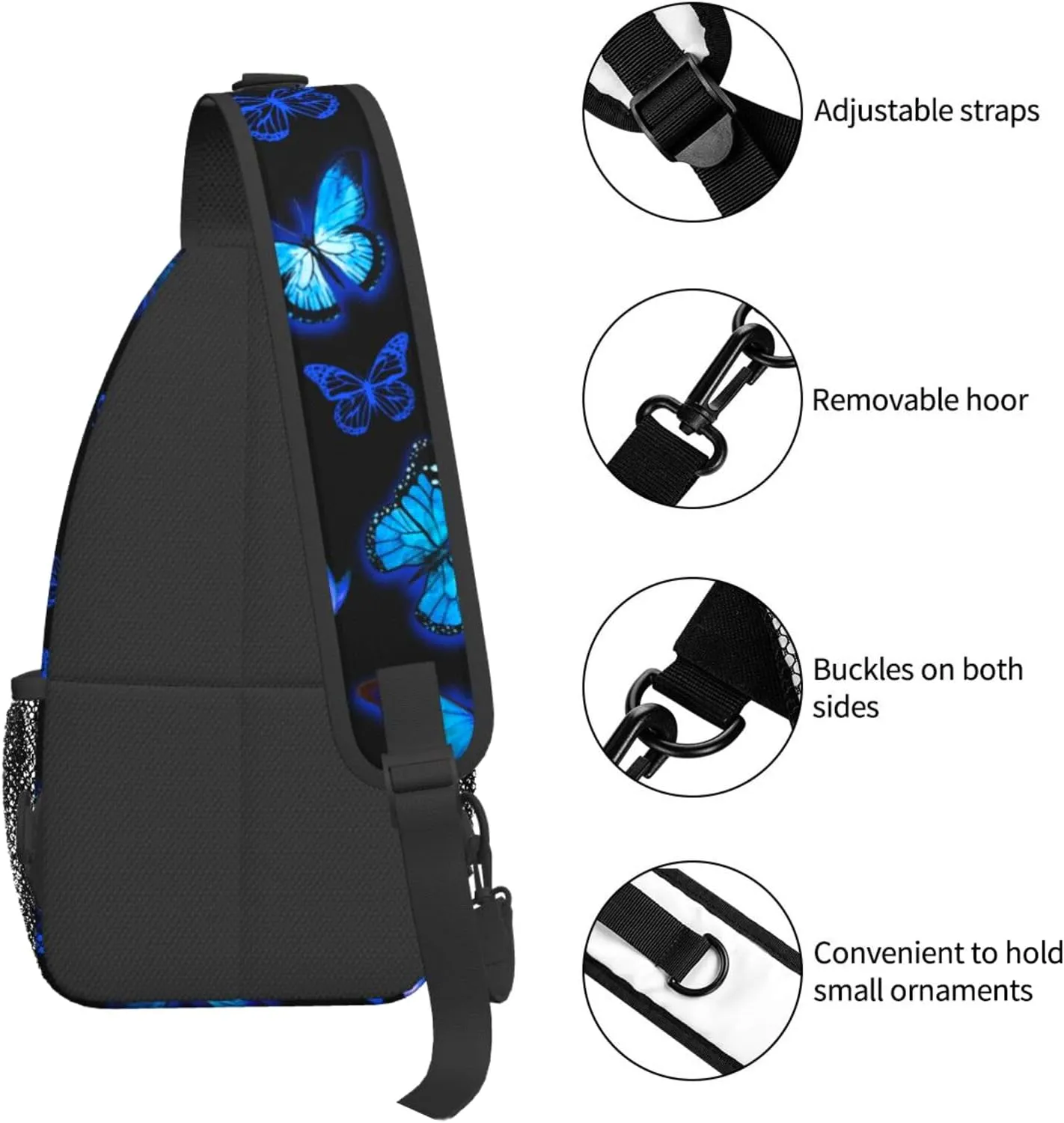 Blue Butterfly Sling Bag Butterflies Crossbody Sling Backpack Butterfly Merch Chest Shoulder Bag Travel Hiking Daypack For Adults Women Men