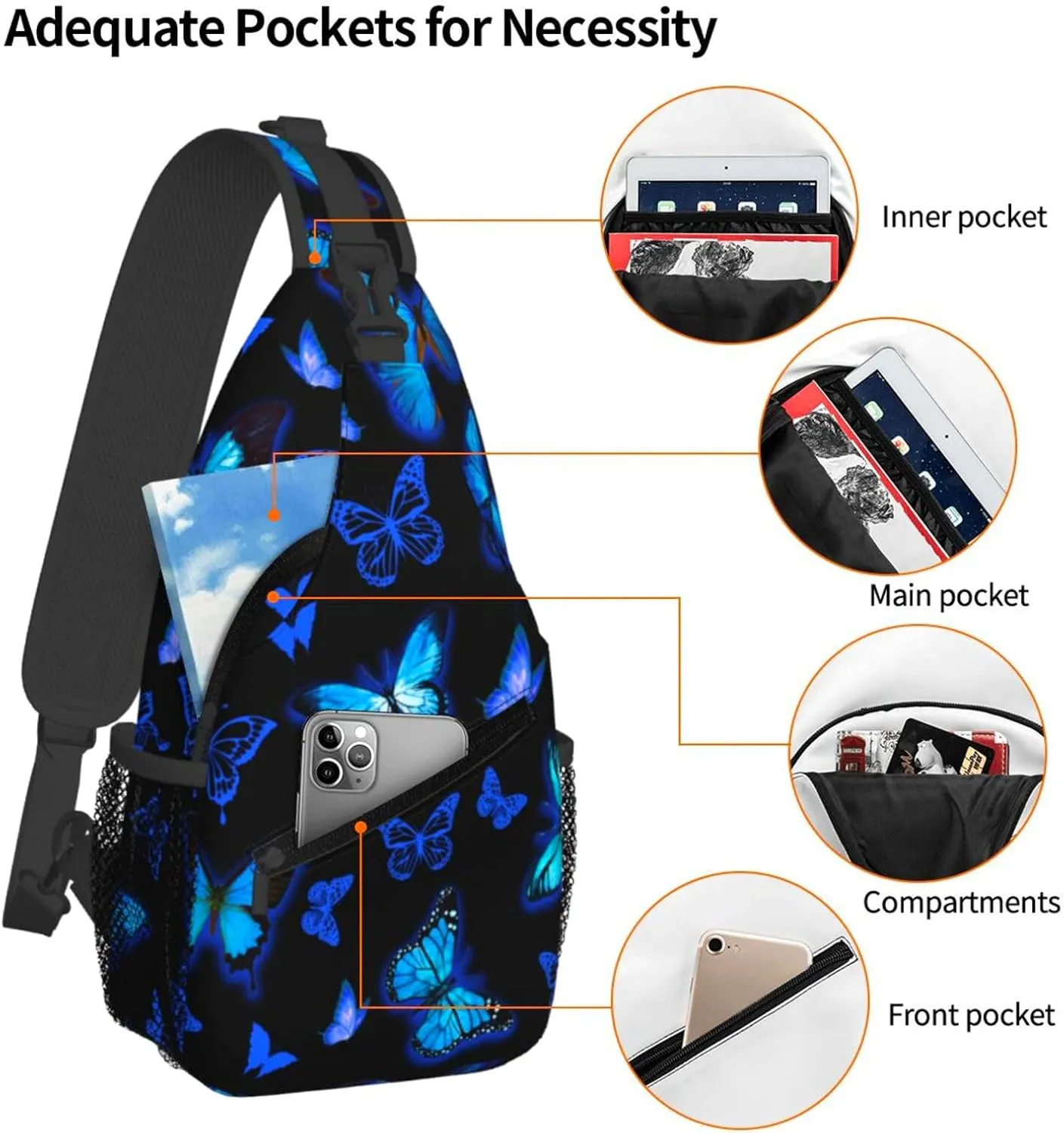 Blue Butterfly Sling Bag Butterflies Crossbody Sling Backpack Butterfly Merch Chest Shoulder Bag Travel Hiking Daypack For Adults Women Men