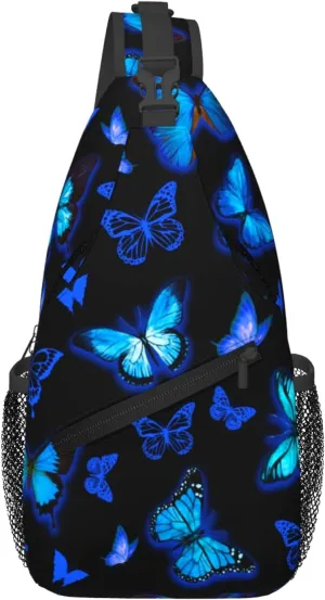 Blue Butterfly Sling Bag Butterflies Crossbody Sling Backpack Butterfly Merch Chest Shoulder Bag Travel Hiking Daypack For Adults Women Men