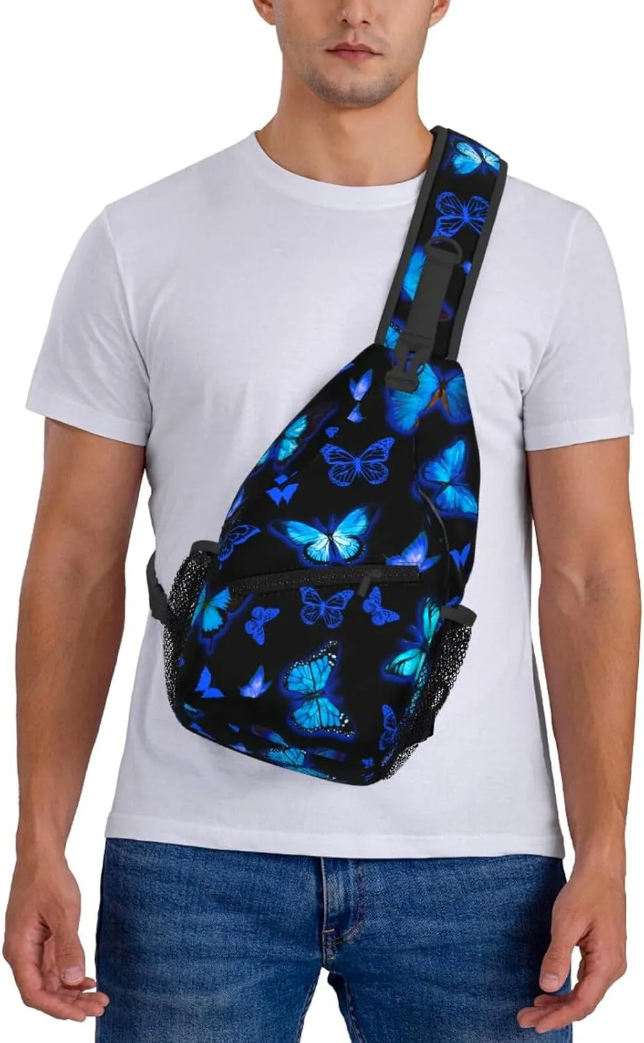 Blue Butterfly Sling Bag Butterflies Crossbody Sling Backpack Butterfly Merch Chest Shoulder Bag Travel Hiking Daypack For Adults Women Men