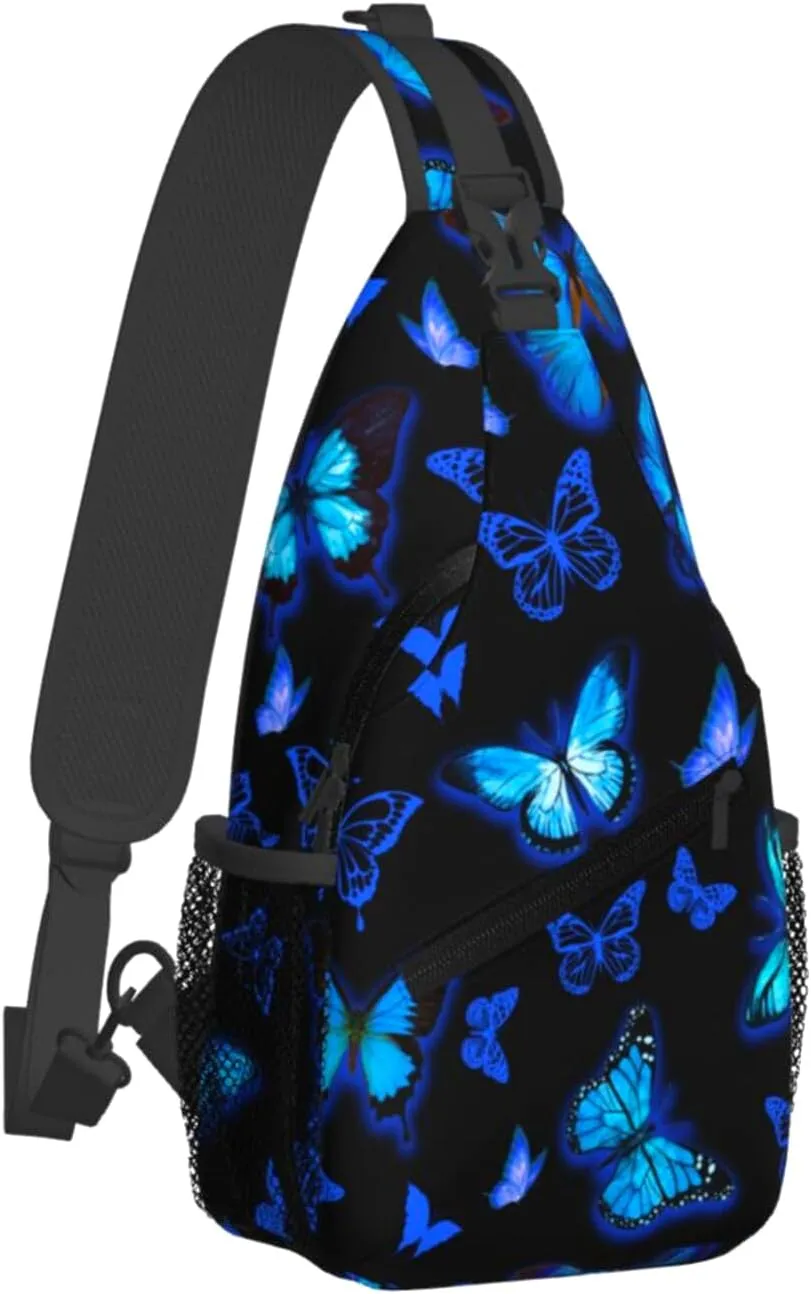 Blue Butterfly Sling Bag Butterflies Crossbody Sling Backpack Butterfly Merch Chest Shoulder Bag Travel Hiking Daypack For Adults Women Men