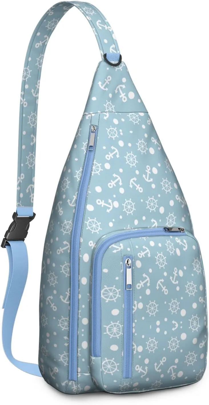 Blue Deck Anchor Crossbody Bag Daypack for Women Men Lightweight Waterproof Sling Bag Backpack Hiking Cycling