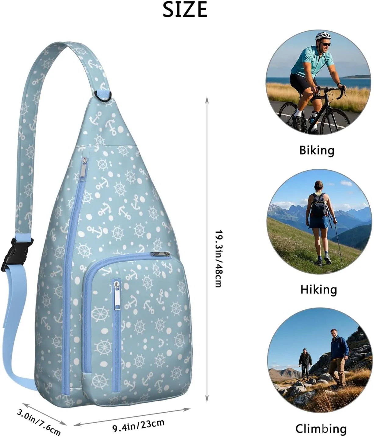 Blue Deck Anchor Crossbody Bag Daypack for Women Men Lightweight Waterproof Sling Bag Backpack Hiking Cycling