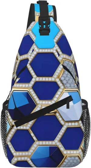 Blue Hexagons And Diamond Men Casual Diagonal Chest Bag Cross Package Diagonally Women Travel Satchel Single Shoulder Bag