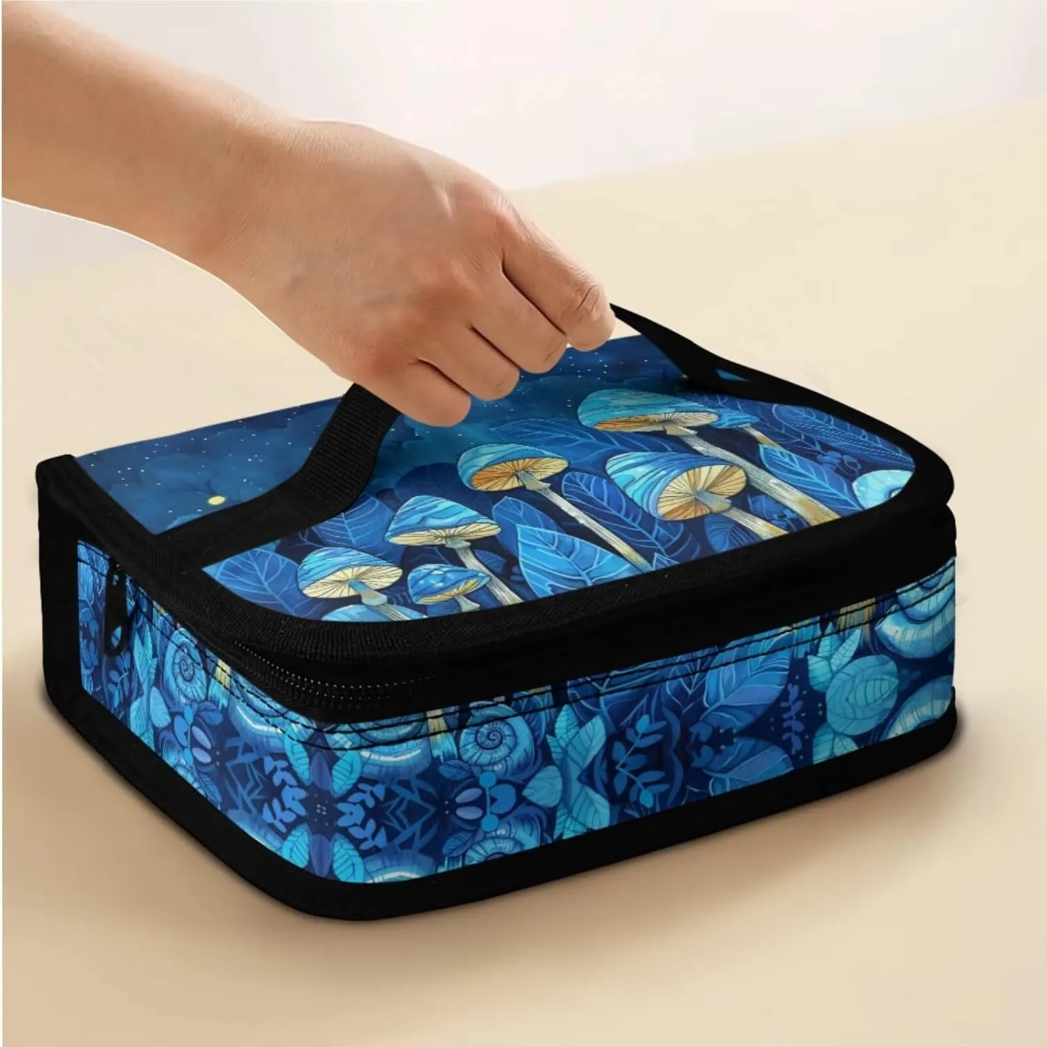 Blue Mushroom Backpacks for Girls for 5Th Grade Sky Bookbags for Teen Girls with Lunch Box 3Pcs Grils Back Pack with Flowers Print for High School Kids Casual Daypack with Bottle Pockets
