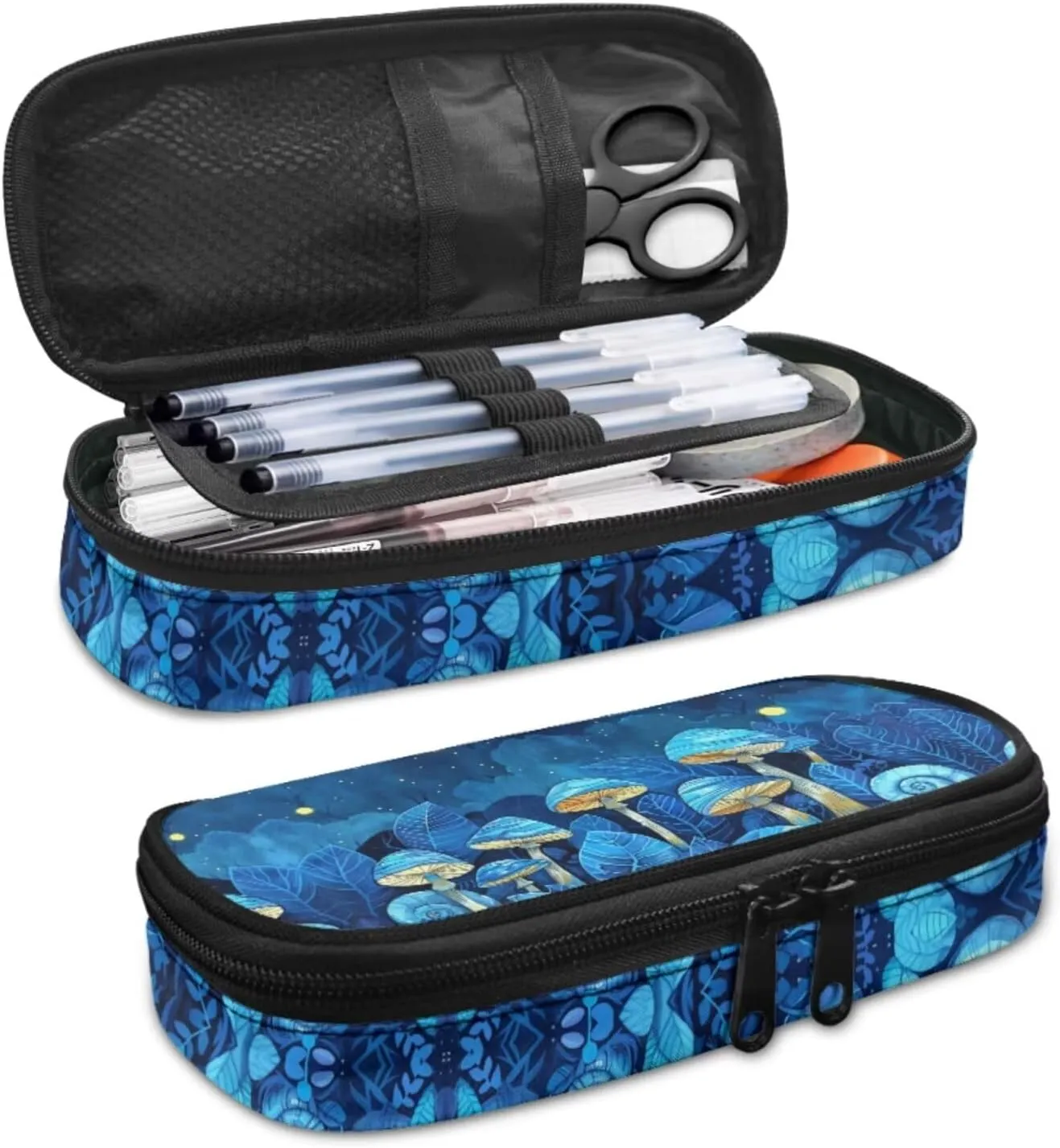 Blue Mushroom Backpacks for Girls for 5Th Grade Sky Bookbags for Teen Girls with Lunch Box 3Pcs Grils Back Pack with Flowers Print for High School Kids Casual Daypack with Bottle Pockets