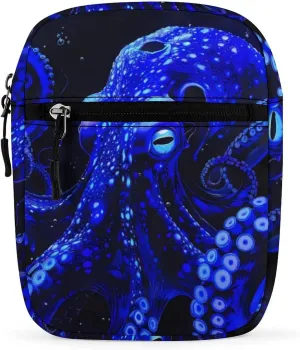 Blue Octopus With Glowing Tentacles Sea Small Crossbody Bag Casual Belt Bag Sling Purse for Travel Hiking