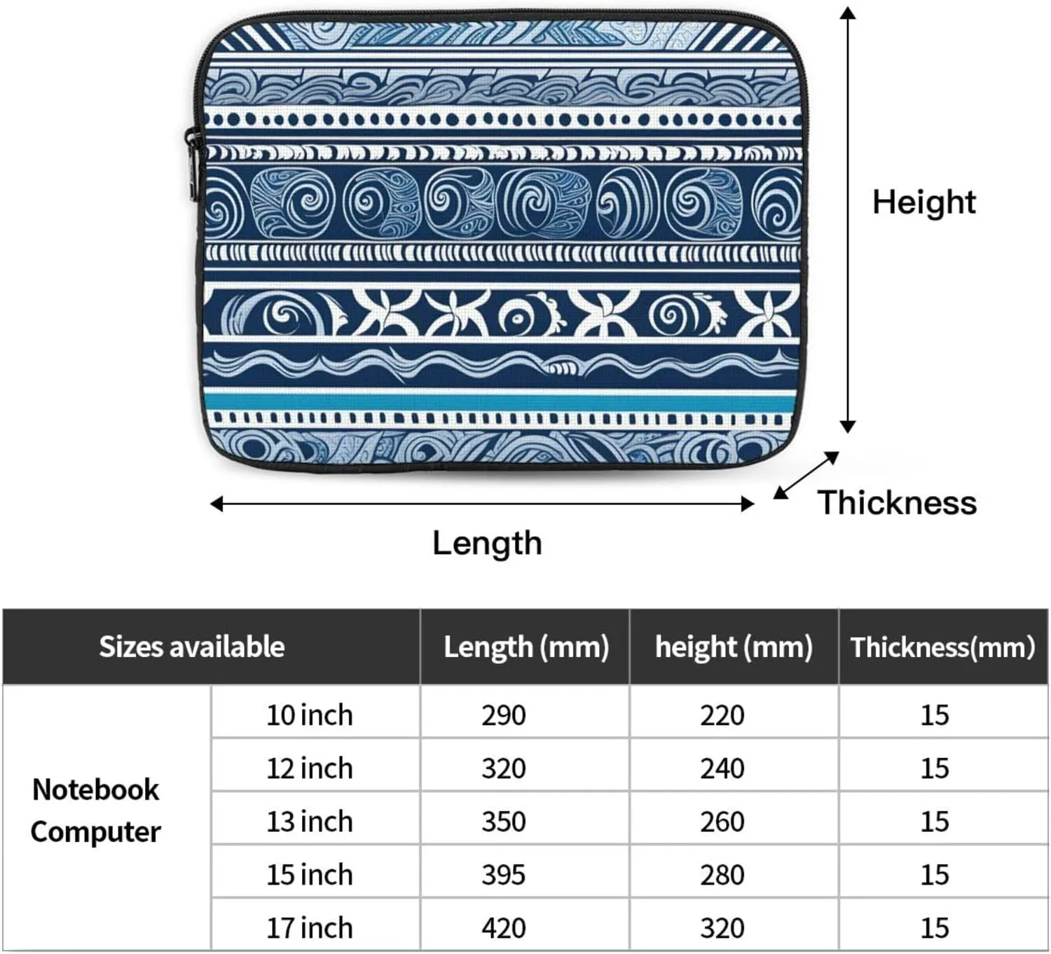 Blue Polynesian Maori Tribal Pattern Pattern Shockproof Portable Laptop 17 inch Sleeve Bag for Men and Women - Ideal for Business Travel, School, and Daily Use