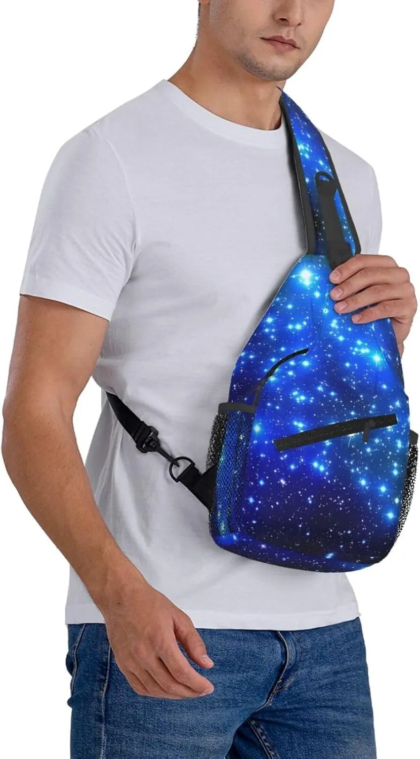 Blue Shining Stars Print Men's Cross Chest Bag Diagonally, Cute Crossbody Shoulder Backpack, 7.5" L x 3.5" W x 15.3" H