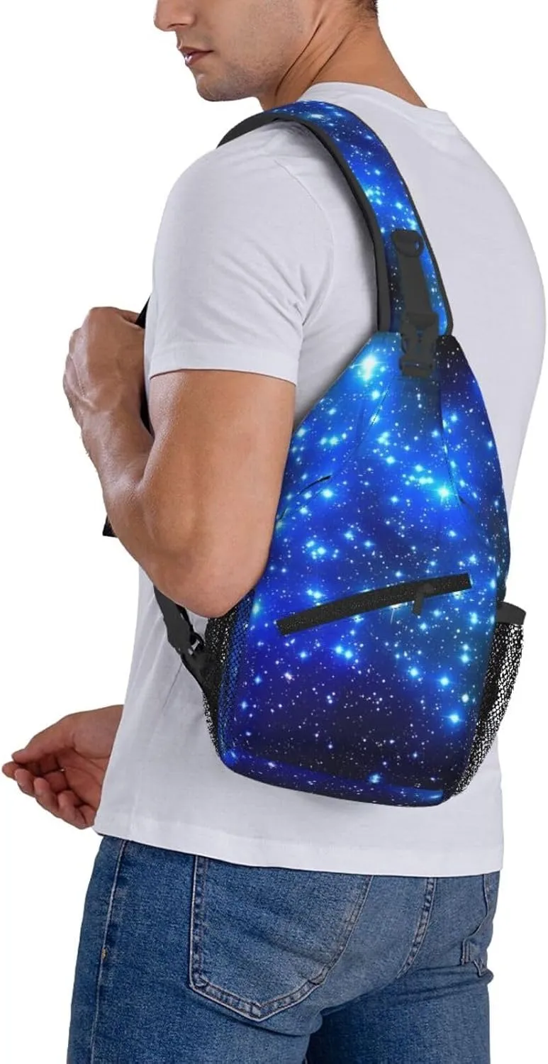 Blue Shining Stars Print Men's Cross Chest Bag Diagonally, Cute Crossbody Shoulder Backpack, 7.5" L x 3.5" W x 15.3" H