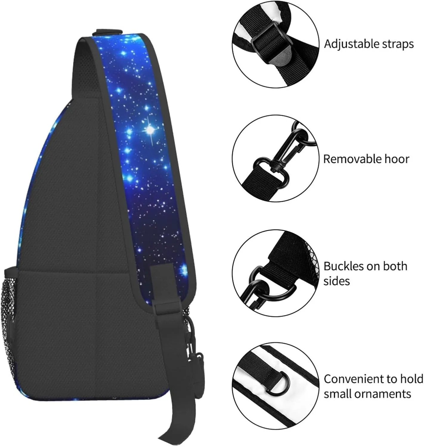 Blue Shining Stars Print Men's Cross Chest Bag Diagonally, Cute Crossbody Shoulder Backpack, 7.5" L x 3.5" W x 15.3" H