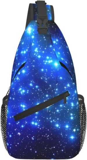 Blue Shining Stars Print Men's Cross Chest Bag Diagonally, Cute Crossbody Shoulder Backpack, 7.5" L x 3.5" W x 15.3" H
