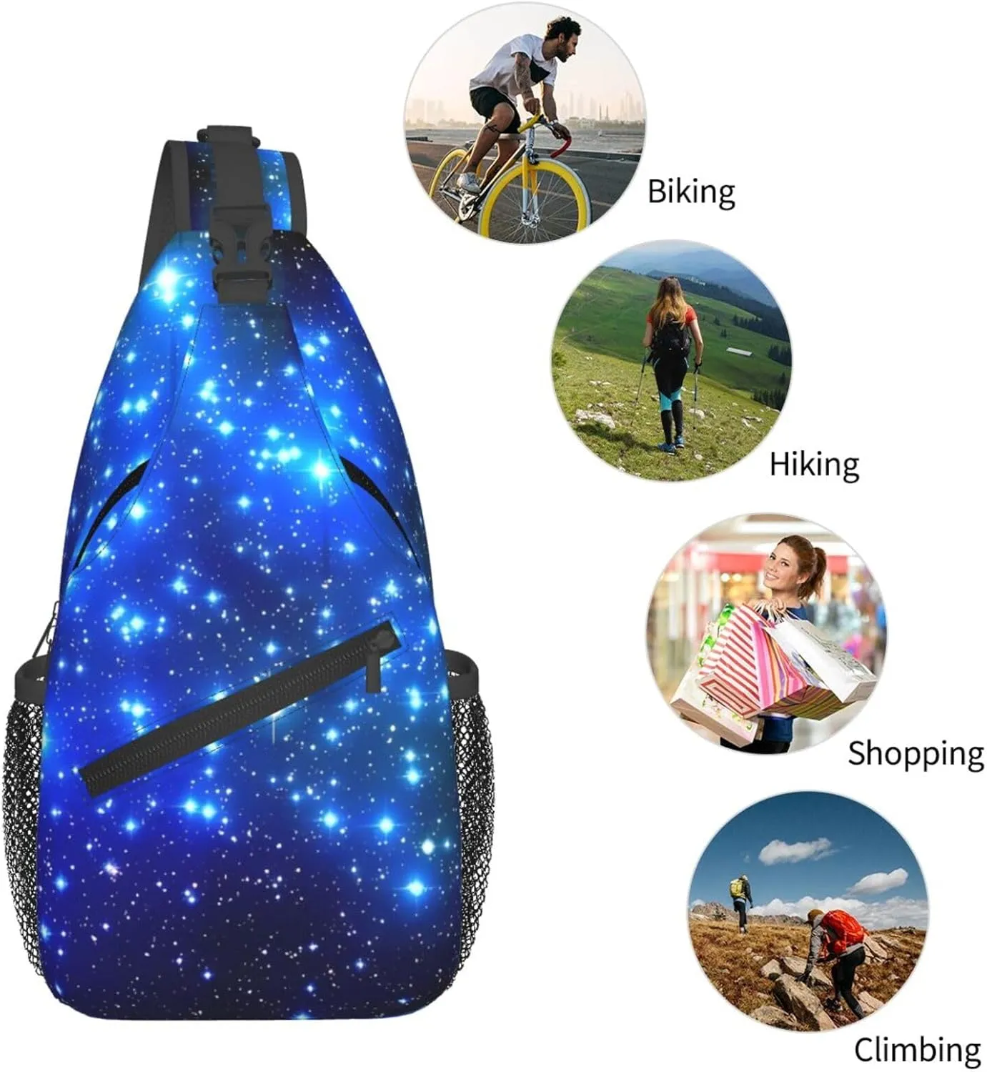 Blue Shining Stars Print Men's Cross Chest Bag Diagonally, Cute Crossbody Shoulder Backpack, 7.5" L x 3.5" W x 15.3" H