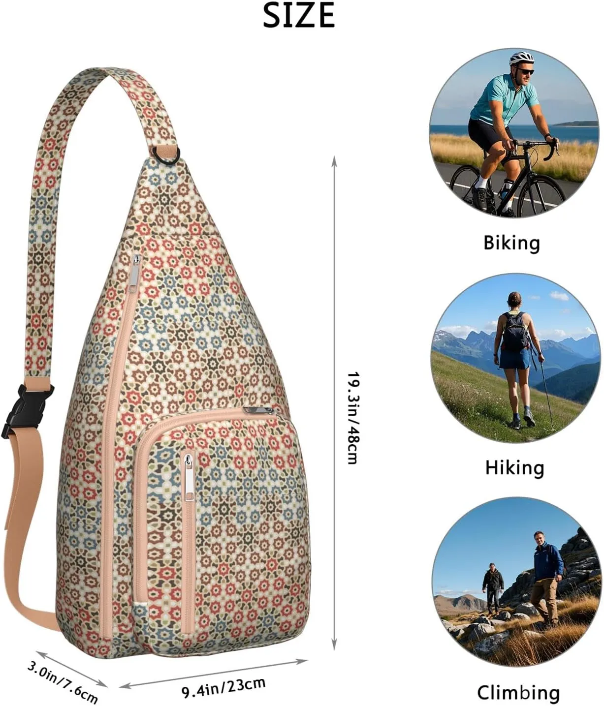 Bohemian Crossbody Bag Daypack for Women Men Lightweight Vintage Tribal Waterproof Sling Bag Backpack Hiking Cycling Sports