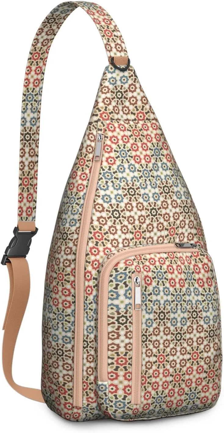 Bohemian Crossbody Bag Daypack for Women Men Lightweight Vintage Tribal Waterproof Sling Bag Backpack Hiking Cycling Sports